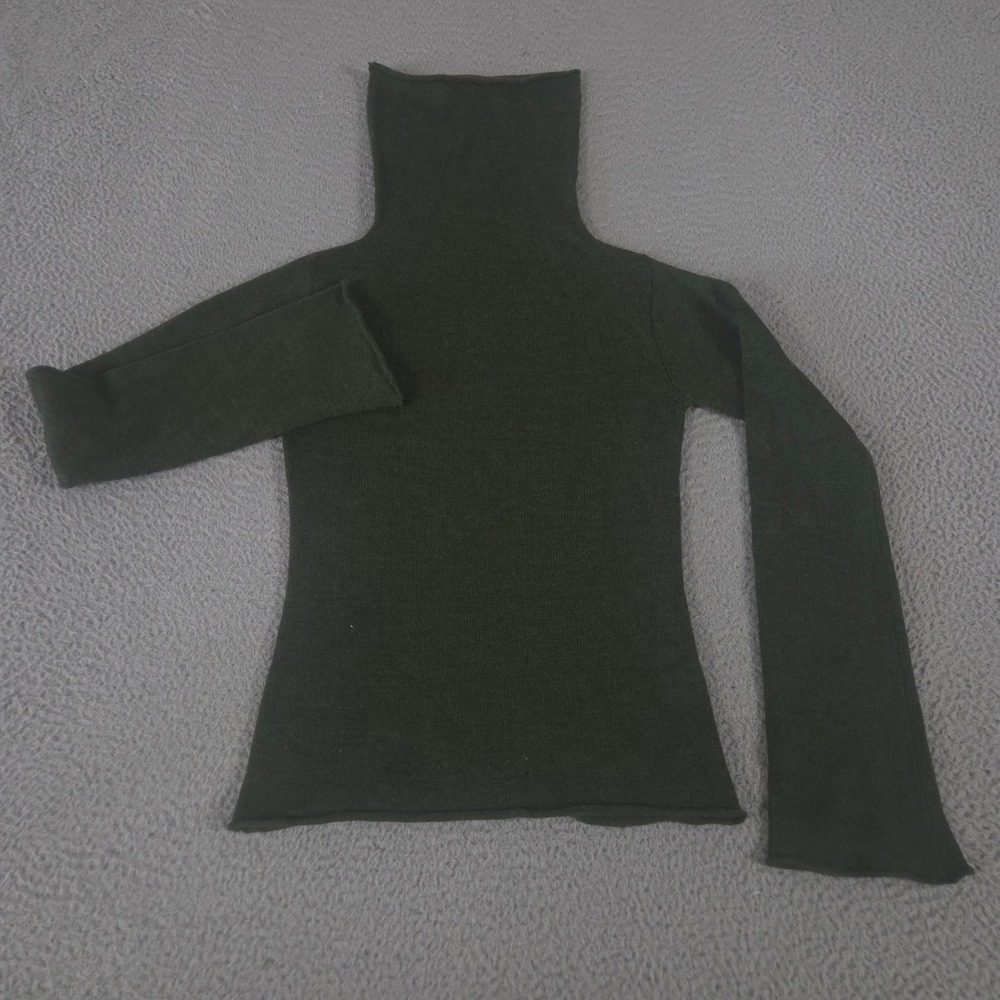 VINTAGE Lily McNeal Sweater Womens 2 Olive Green Merino Wool Bell Sleeve 90s